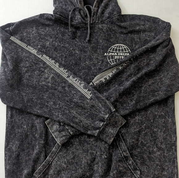 Alpha Delta Pi black acid wash sorority hoodie sweatshirt size Large - Picture 10 of 10